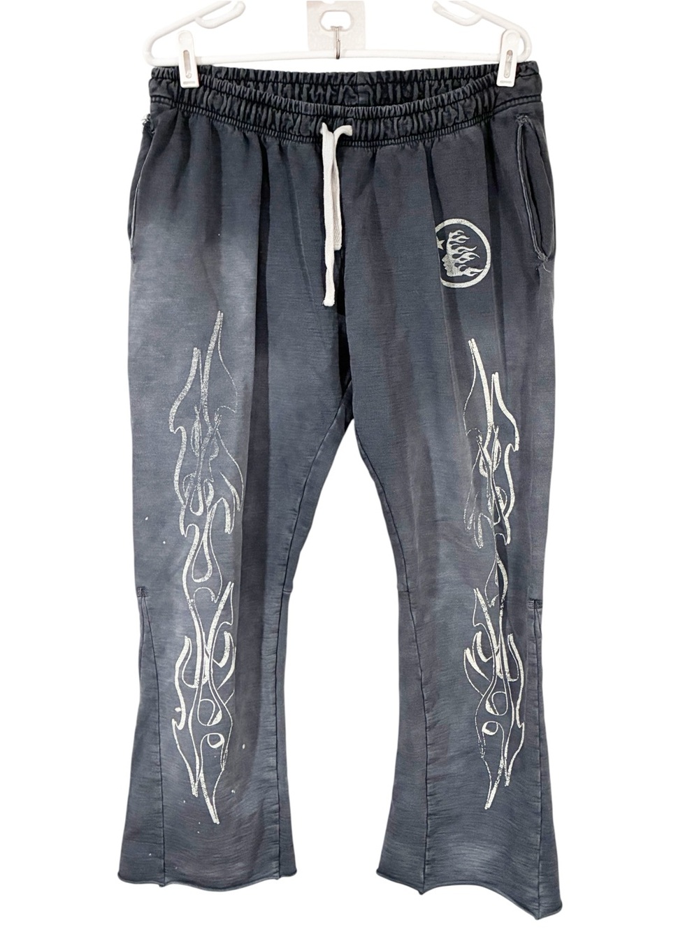 Hellstar Men's Gray Graphic Logo Sweatpants Joggers Drawstring Pockets Large